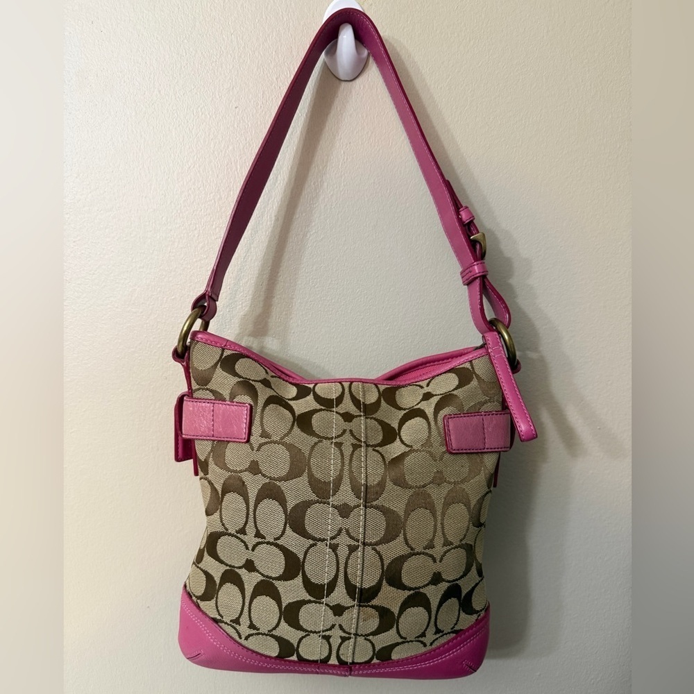 Coach Pink and Brown Signature Shoulder Bag - Picture 2 of 12